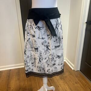 HEMET Sz XL Skull Graphic Lace Detail Knee Length Skirt Tie Attached Belt Goth